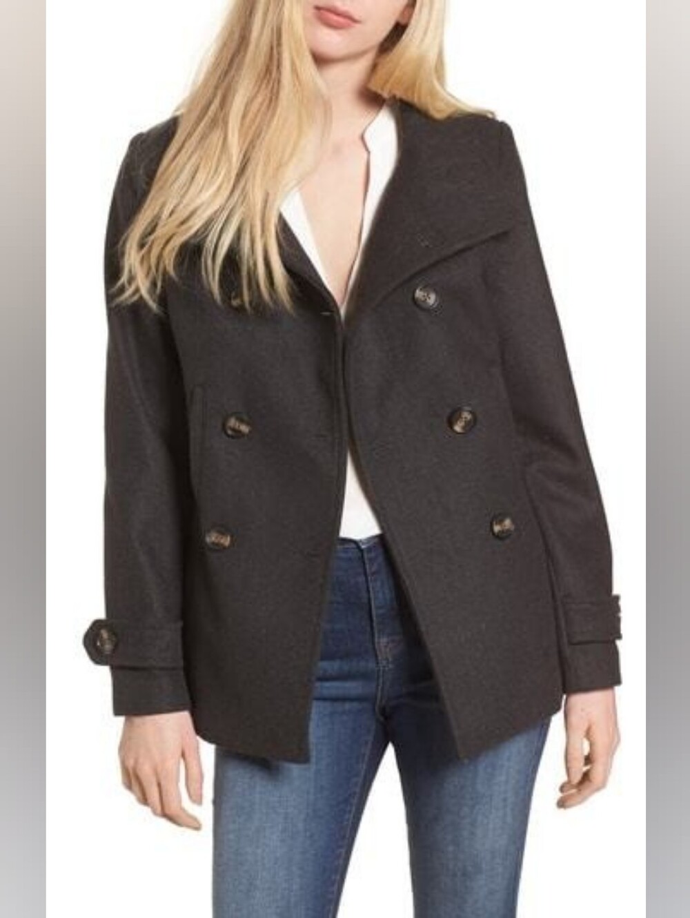 Thread & Supply Charcoal Wool Blend Double-Breasted Pea Coat - Size XL